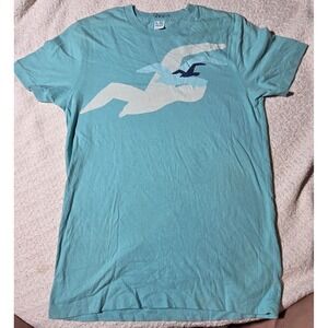 Hollister Graphic T-Shirt Mens Small Blue Good Seagull Logo Surf Beach Casual